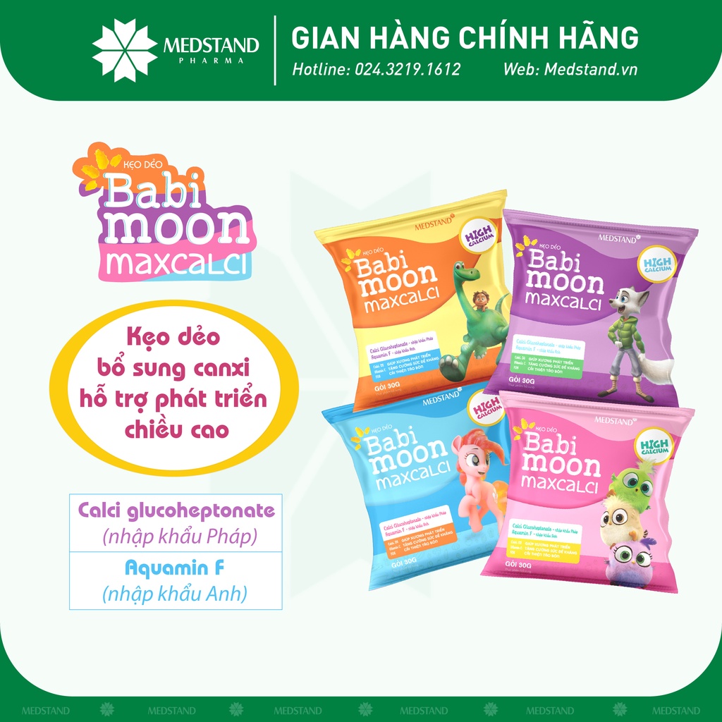 Kẹo dẻo bổ sung Canxi giúp trẻ phát triển chiều cao, xương răng chắc khỏe MEDSTAND Babimoon Maxcalci (Dây 10 gói x 30g)