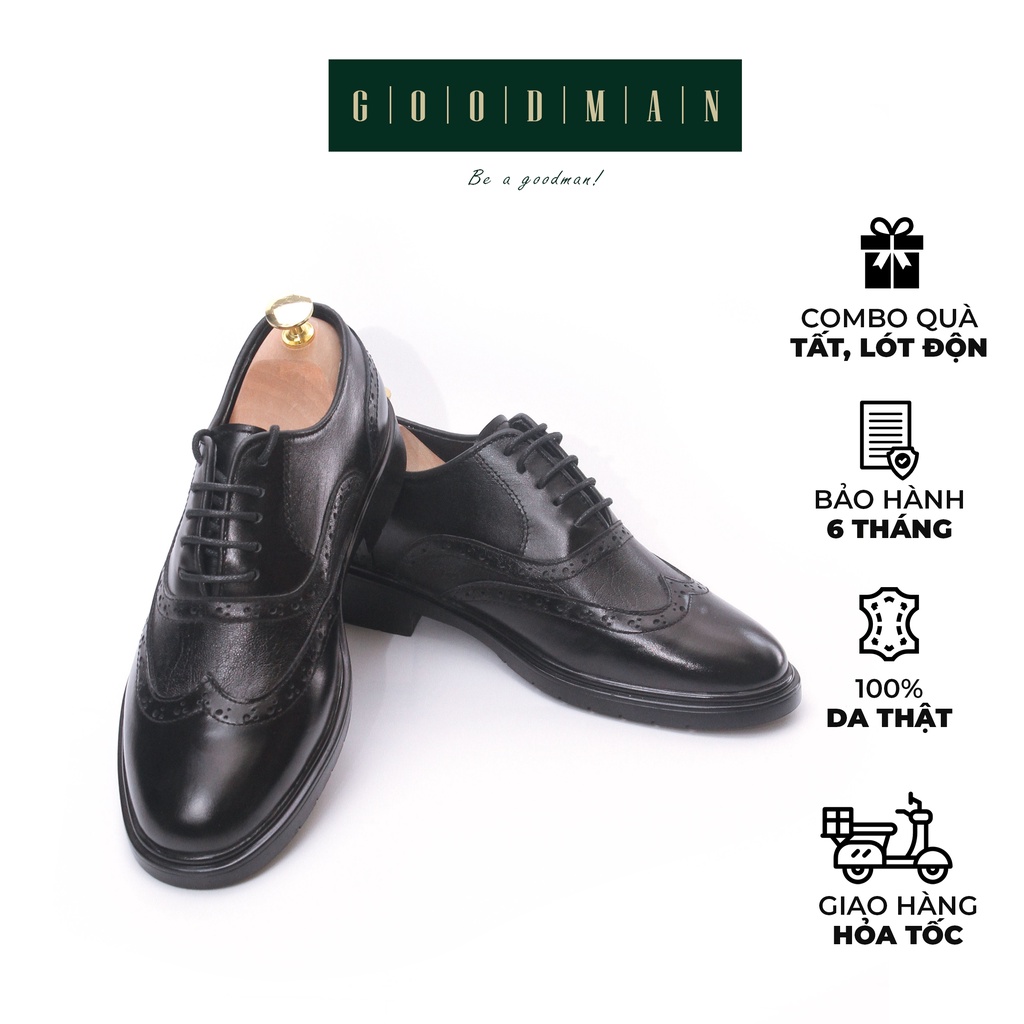 Giày da nam trơn form trẻ trung đế tăng chiều cao GOODMAN Oxford wingtip elephant GM OWTE-Đ