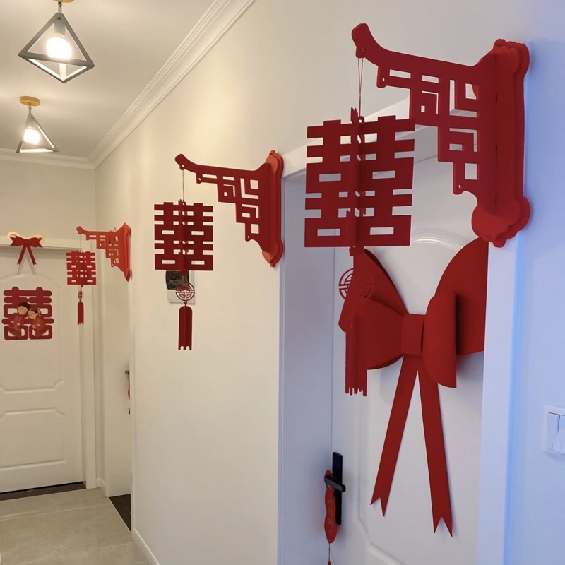 Lồng đèn treo chữ Hỷ nhung cứng cáp treo trang trí tiệc cưới, tết năm mới nguyên đán trung hoa