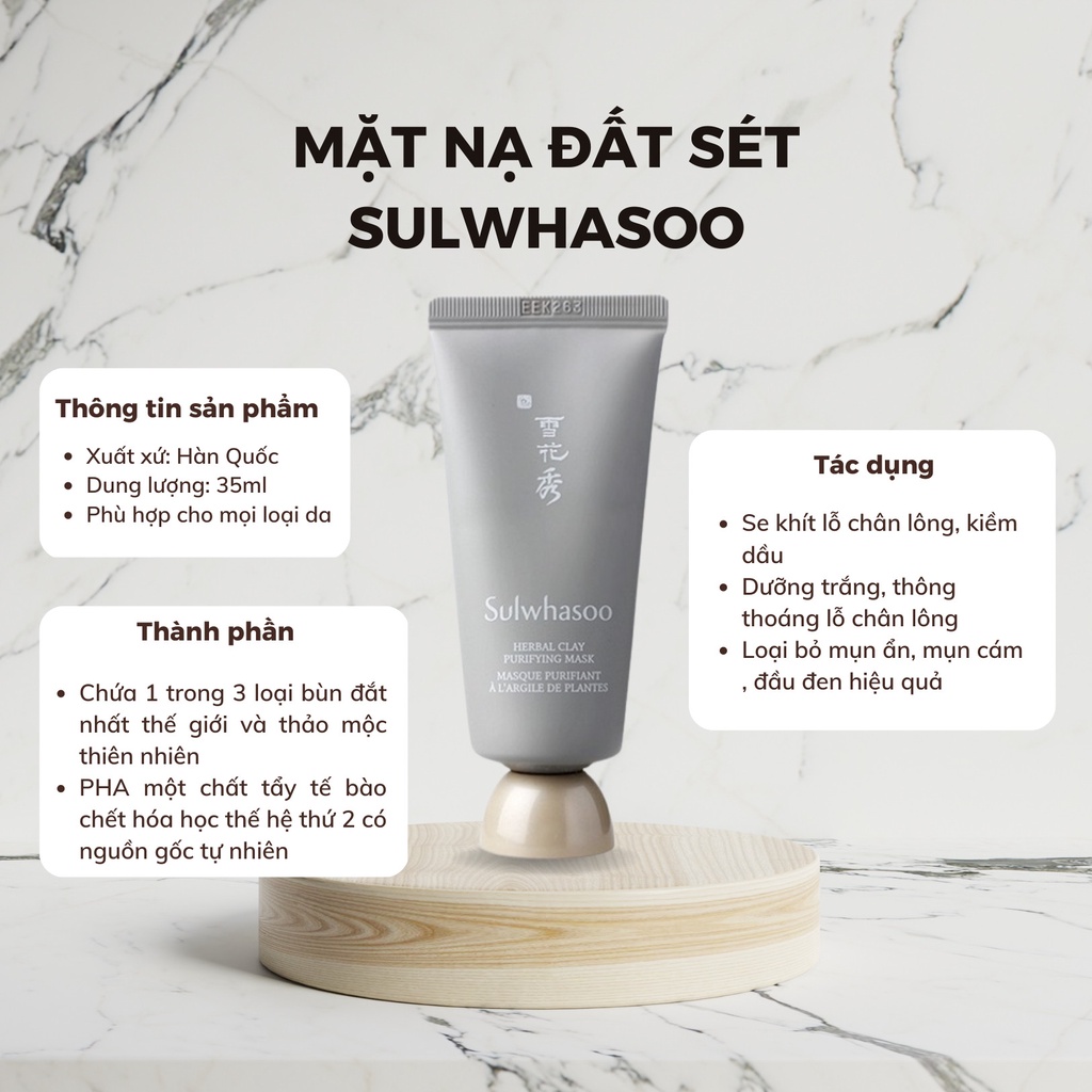 Nạ đất set trắng da, kiềm dầu SULWHASOO herbal clay purifying mask 35ml HÂN KOREA