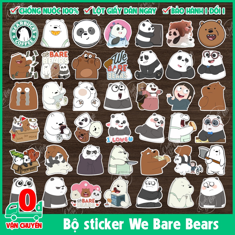 Combo 25/50/100/150 sticker hình dán decal chống nước Chúng tôi đơn giản là 3 con gấu