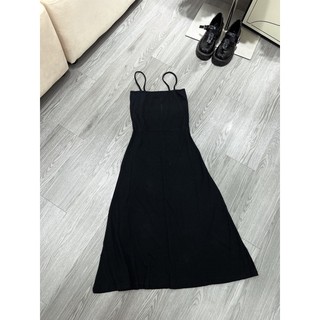[ Ảnh thật ] Váy 2 dây/ 3 lỗ maxi đen đi biển dáng dài basic chất thun tăm
