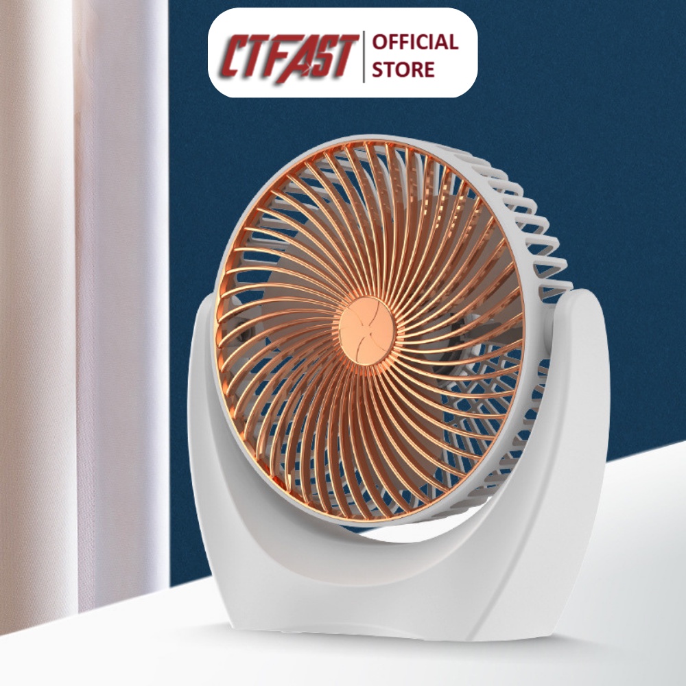 Quạt mini để bàn, quạt tích điện usb CTFAST V01,điều chỉnh xoay 210 độ, không gây ồn, pin sạc dung lượng cao - Hàng chín