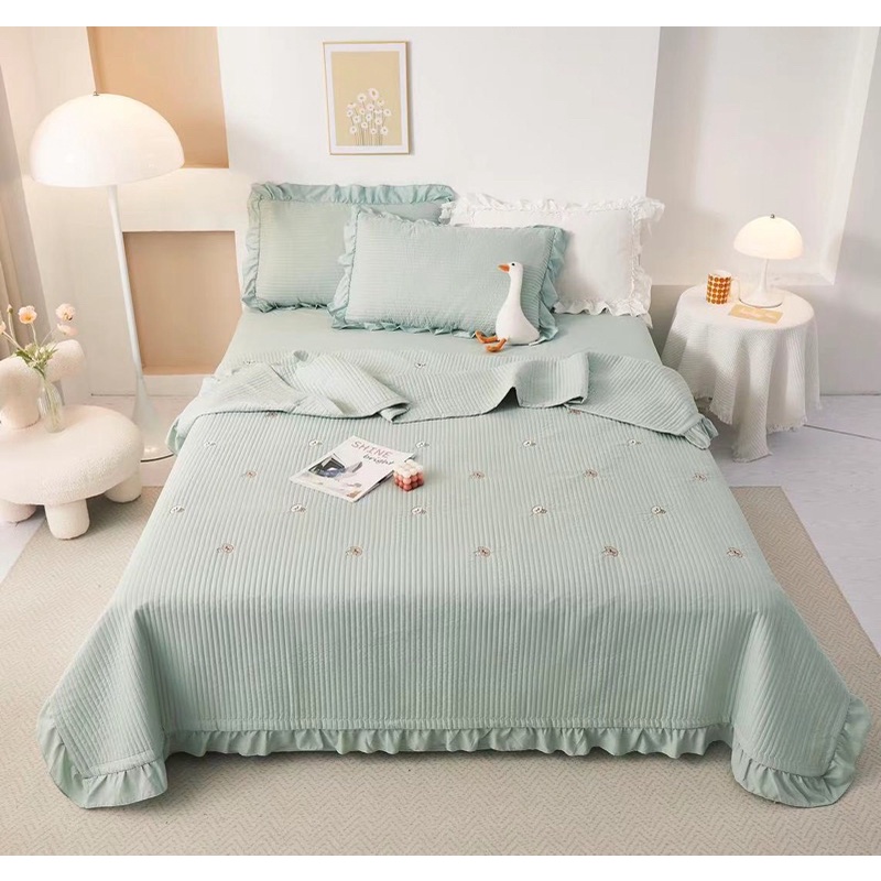 🍀 Bộ chăn ga gối vintage chất cotton solid 💕 set 4 món chăn chần hè - hàng nhập loại 1 - may ga theo yêu cầu