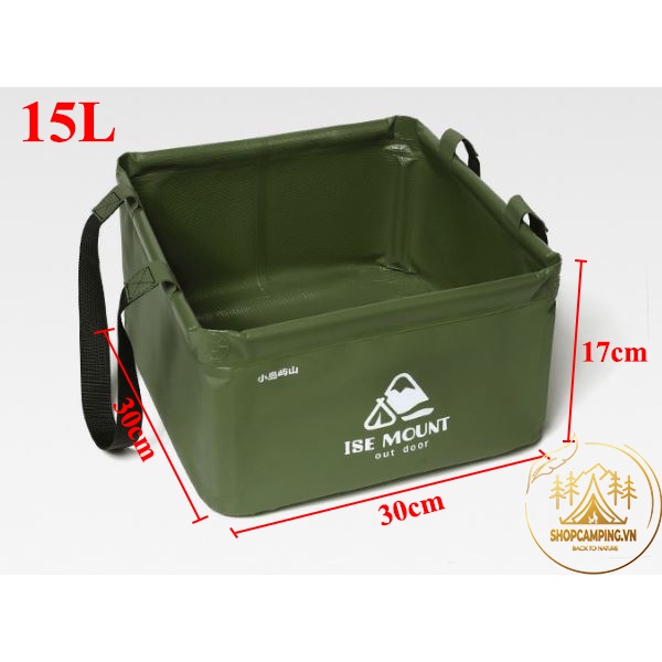 Xô nước gấp gọn hình vuông Ise Mount, xô đựng nước dã ngoại cắm trại - Camping VietNam