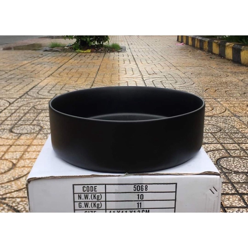 Chậu lavabo đen full đặt bàn đá men nano nung bảo hàng 10 năm