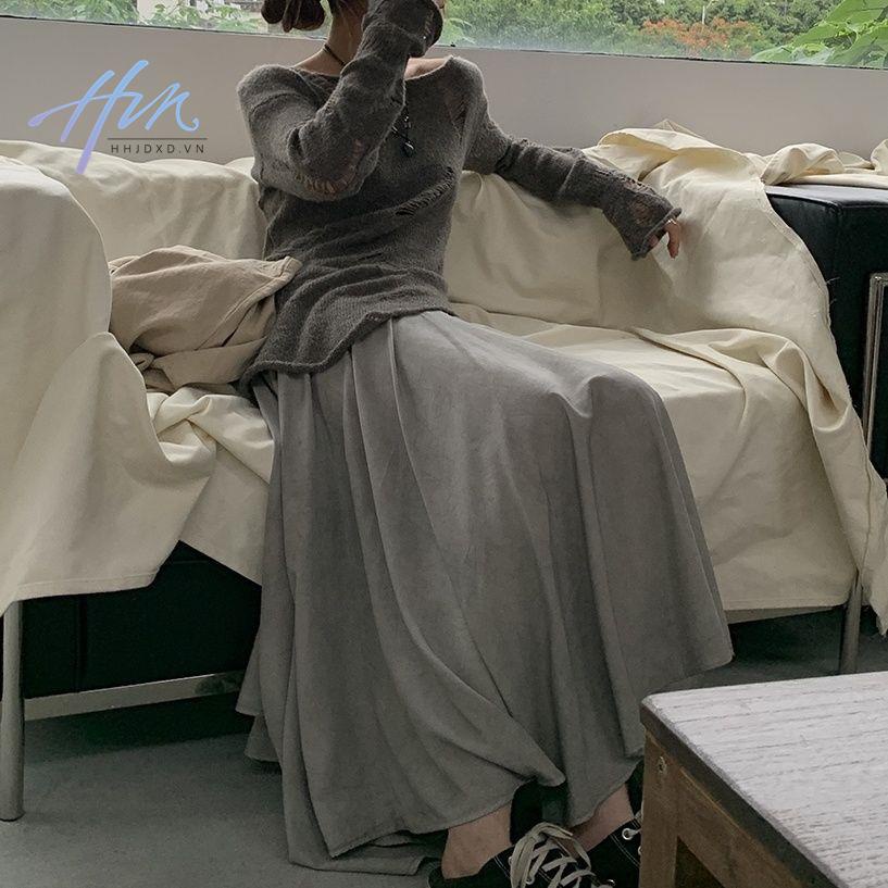 Chân Váy Dài Lưng Cao Xếp Ly Lệch Tà Thời Trang Mùa Hè 2022 Mới Cho Nữ