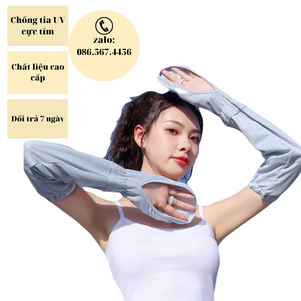 Bao tay chống nắng, găng ống tay chống nắng nữ xỏ ngón dài che kín bàn tay chất vải lụa co giãn tối đa chống tia uv