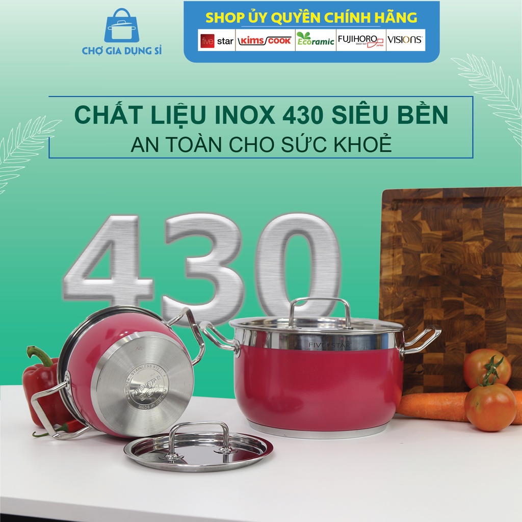 Bộ 3 nồi màu Fivestar inox 430  nắp inox 3 đáy dùng được bếp từ , hồng ngoại , gas