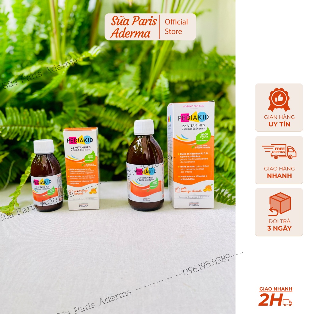Pediakid 22 Vitamines et Oligo-éléments - Bổ sung 22 loại Vitamin và khoáng chất - Dạng siro, màu vàng mơ, vị cam ngọt .
