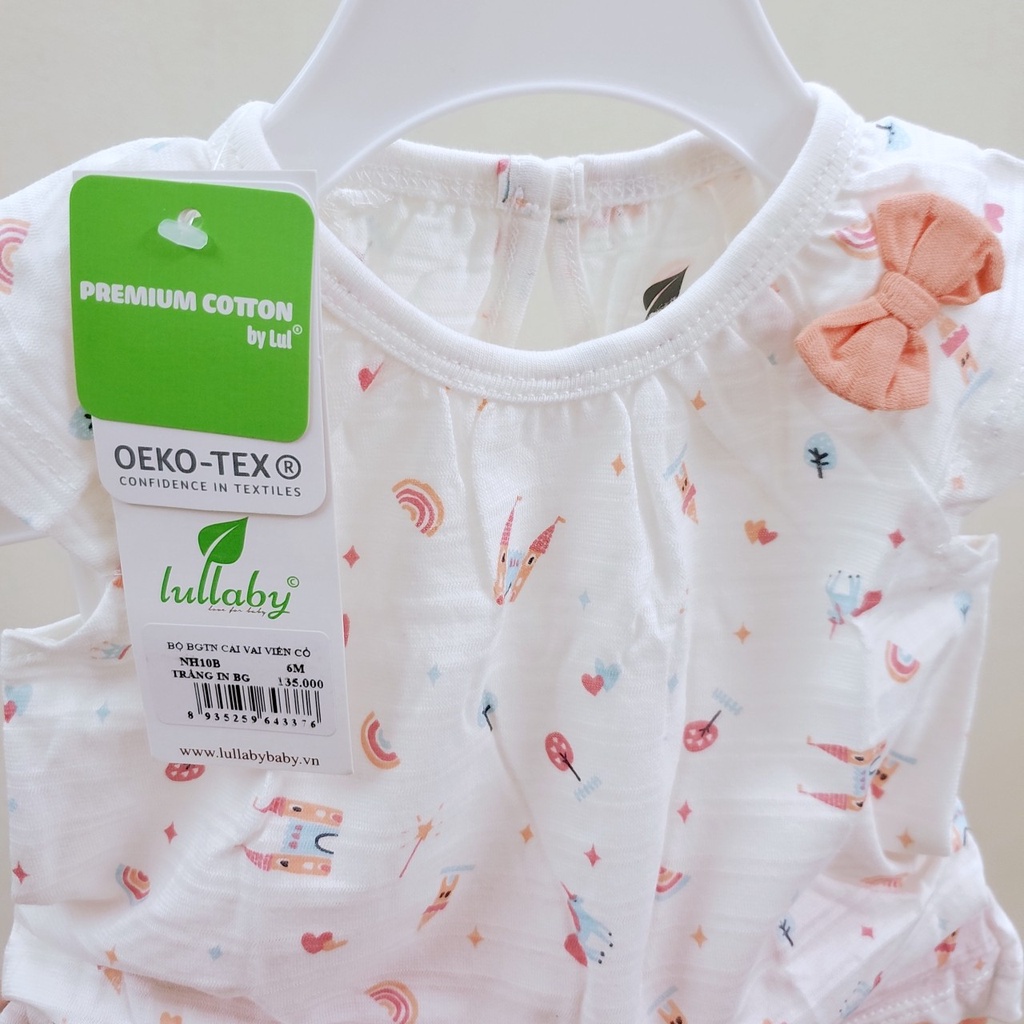 Lullaby bộ quần áo cộc tay mùa hè cúc vai vải cotton xước mát thoáng khí bé trai bé gái