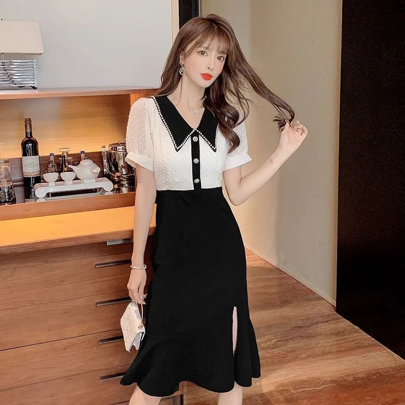 Váy Liền Ngắn Tay Phong Cách Dịu Dàng Cao Cấp Mùa Hè Mẫu Mới Quần Áo Nữ Cỡ Lớn Giả Váy Thon Gọn Hai Mảnh