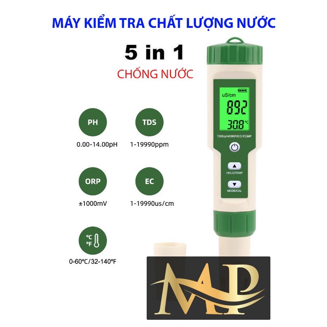 Bút đo chất lượng nước 5 trong 1 ORP/EC/TEMP/TDS/PH độ chính xác cao