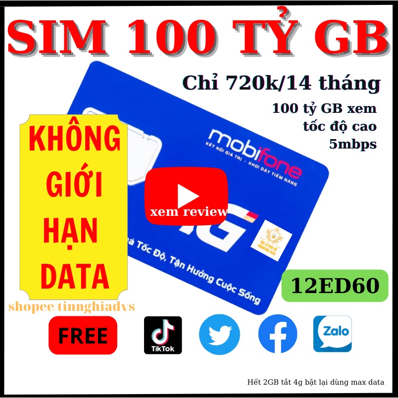 Sim 4G Mobifone ED60-3ED60-12ED60 10 tỷ GB DATA TỐC ĐỘ CAO. Phí gia hạn chỉ 60k/tháng.