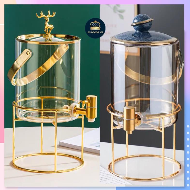 gia dụng thông minh Bình Nước Thuỷ Tinh Borosilicate Kèm Kệ Mạ Vàng 🌸 Sang Trọng Tinh Tế 🌸