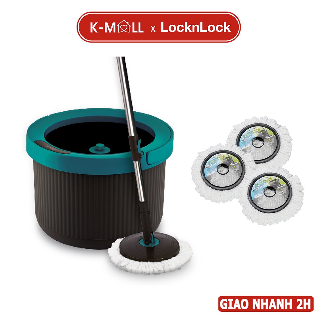 Bộ cây lau nhà Locknlock xoay tay 360 độ kèm 4 miếng bông lau, nhỏ gọn đa năng HPP345S2 - K-MALL