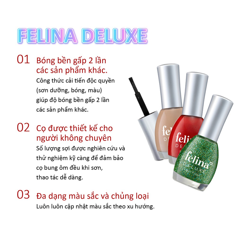 Sơn Móng Tay Felina Deluxe 16ml, màu sắc sang trọng, cọ vẽ mềm dễ sơn