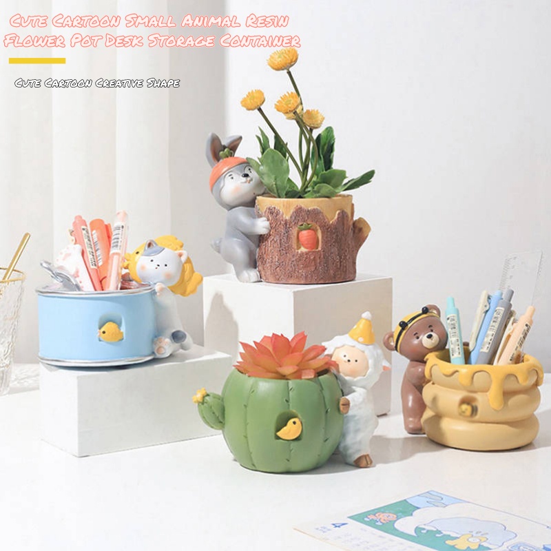 Chậu Hoa Để Bàn Bằng Resin Nhỏ Họa Tiết Động Vật Hoạt Hình Dễ Thương Siêu Bền Dùng Trang Trí Nhà Cửa
