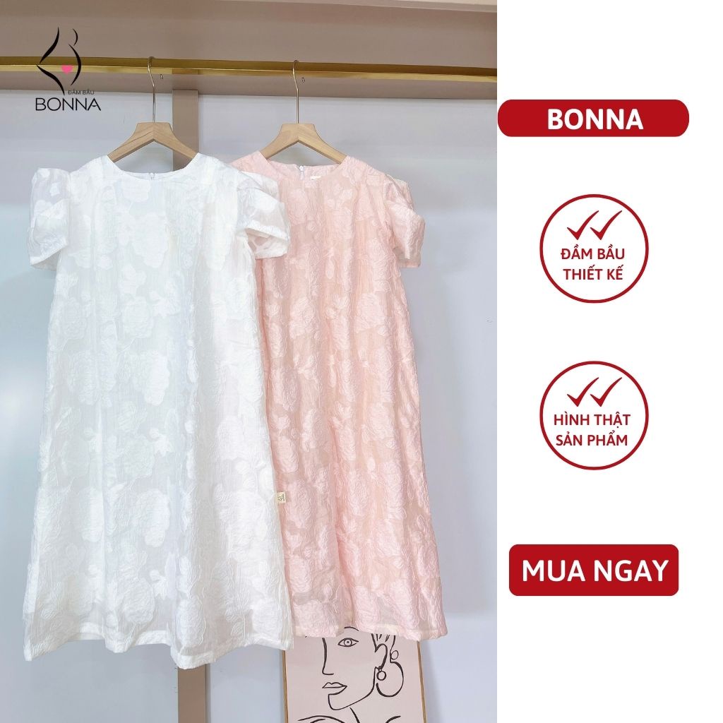 Váy bầu mùa hè BONNA chất voan thêu cao cấp với thiết kế vai cách điệu kết hợp dáng suông mềm mại, thoải mái VS315