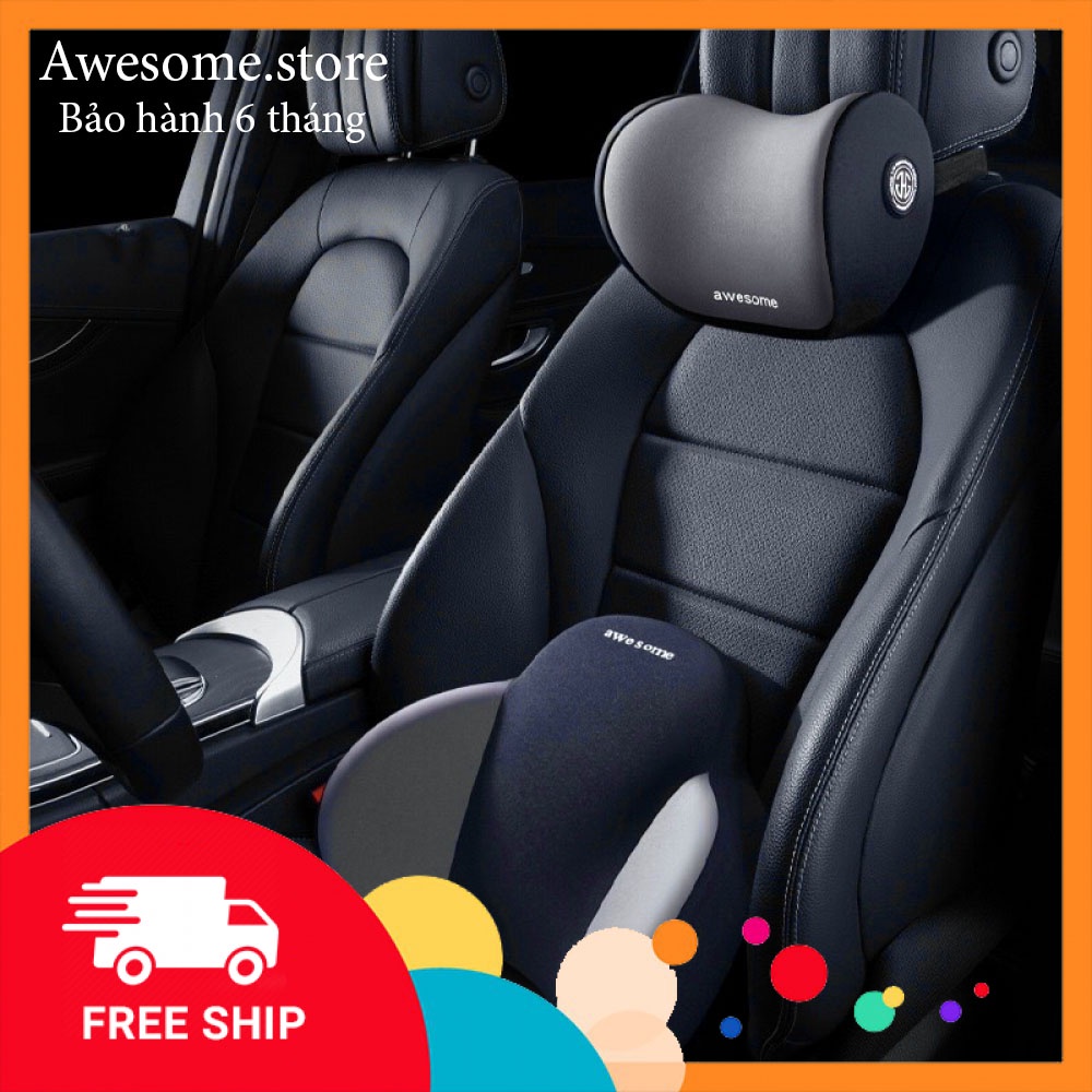 Combo bộ gối tựa đầu và tựa lưng xe hơi AWESOME
