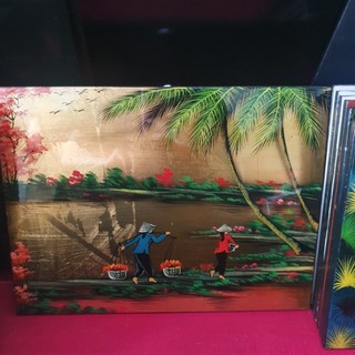 Tranh sơn mài đồng quê vẽ vàng Thanh Bình Lê, hàng xuất khẩu 30x40 cm