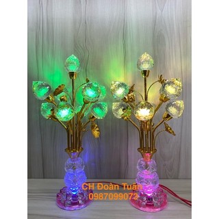 Cặp đèn bình bông pha lê trái đào nguyên khối - đèn bông đào 5bông,7bông,9bông