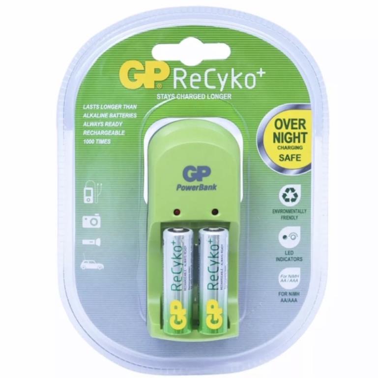 Bộ sạc kèm 2 pin sạc AA 2000mah GP ReCyko+. - Văn phòng phẩm Bảo Quân