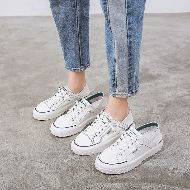 Giày Thể Thao Đế Bằng Màu Trắng Thời Trang Xuân Thu Hàng Mới 2023 Dành Cho Bạn Nữ