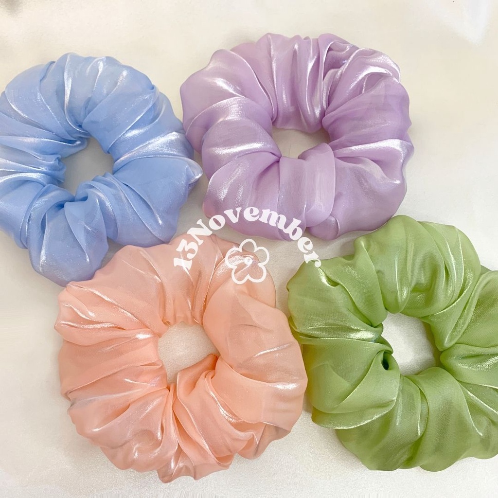 Cột Tóc Vải Scrunchies Organza Cao Cấp Pastel Dễ Thương Size To Lớn Ánh Dạ Trơn Bóng Hàn Quốc Hot Trend