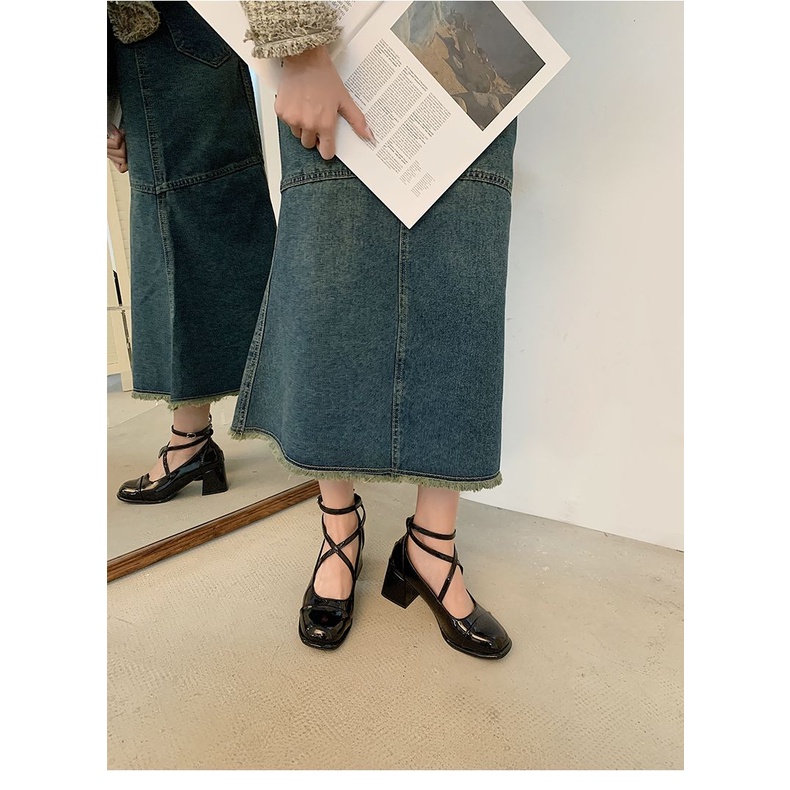 Sandal Cao Gót 5 Phân Bít Mũi Quai Chéo