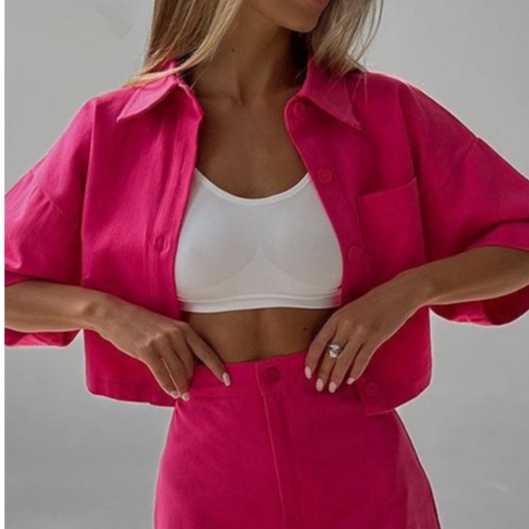 #395 Áo sơmi kiểu crop vải Linen - 2 màu