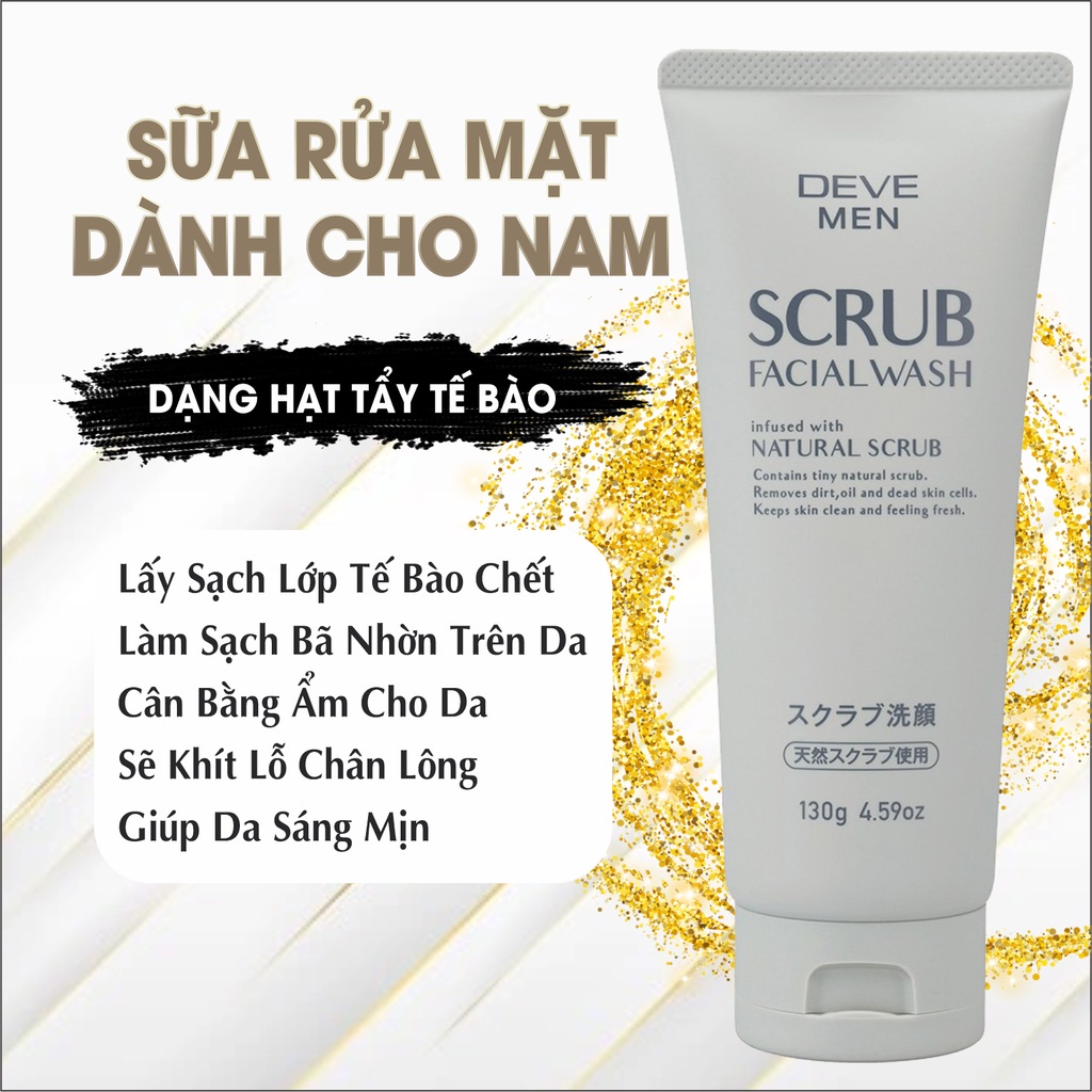 Sữa Rửa Mặt Làm Sạch, Tẩy Tế Bào Chết Cho Nam Deve Men Scrub Facial Wash (130g)
