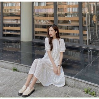 Váy babydoll trắng dáng dài , đầm babydoll tay phồng màu trắng maxi AS220