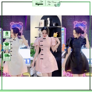 BIGSIZE ĐẦM MINI TAY PHỒNG CÁCH TÂN TAFFA NÚT TÀU (ĐEN/ TRẮNG/ ĐỎ/ HỒNG)