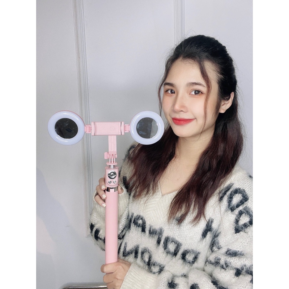 Gậy selfie cao1m70 có 3 chân 2 đèn 3 chế độ sáng có bluetooth khung nhôm cao cấp
