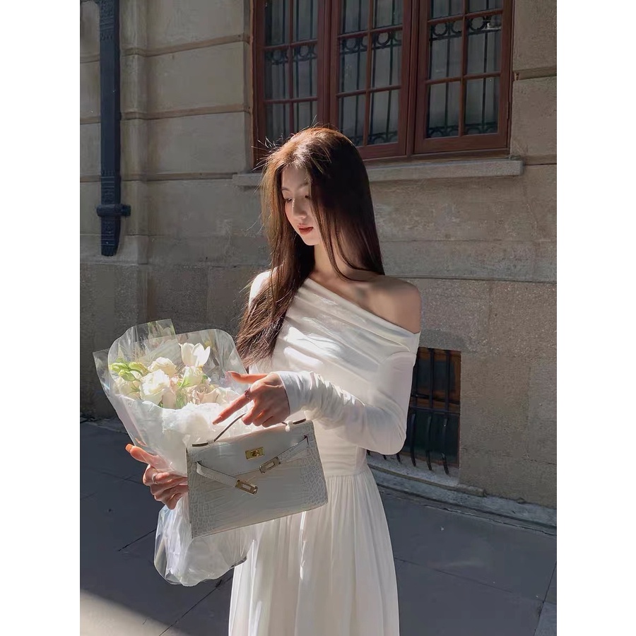 Váy Trễ Vai Dài Tay Nhún Ly Eo Eclipse Clothing