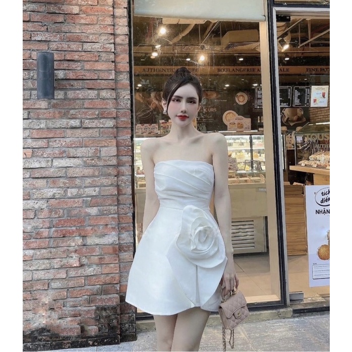 Váy/Đầm Dự Tiệc Cúp Ngực Vắt Chéo Eo Gắn Hoa Chân Váy Xoè Ngang Đùi Thiết Kế Hot