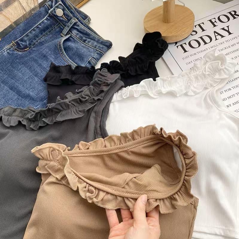 Áo Bra Nữ Cổ Viền Nhún Lệch Vai Dáng Lửng Có Đệm Ngực Softie 356