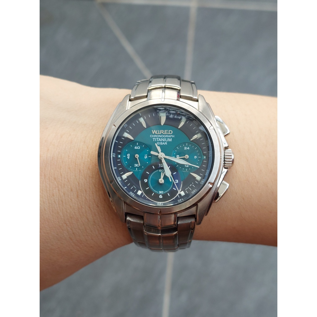 Đồng hồ nam Wired 6 kim titan mặt xanh chạy pin hàng Si