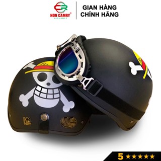 Nón bảo hiểm lưỡi chai nửa đầu NON CAMRY chính hãng, tem One Piece cá tính, năng động, kèm kính phi công, UV