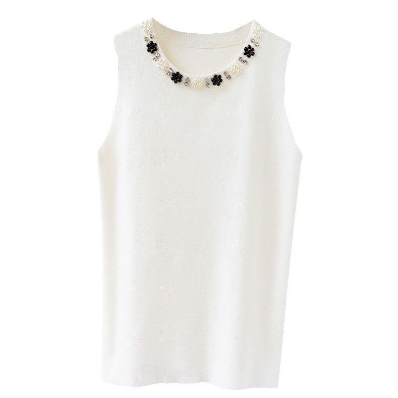 Áo sweater Không Tay Màu Trắng Đính Hạt Phong Cách Thời Trang Mới 2023