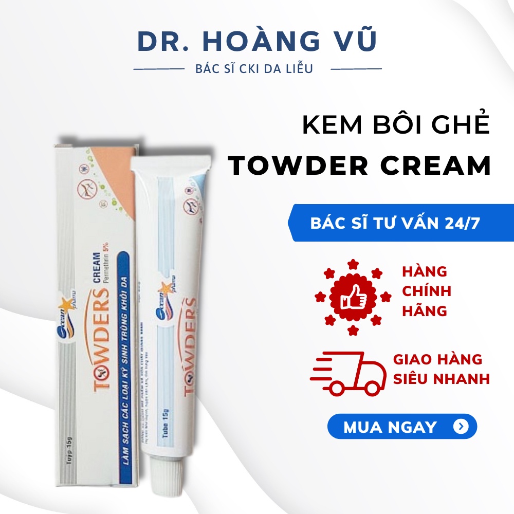Kem bôi ghẻ Towder Cream loại bỏ các loại rận mu và làm sạch kí sinh trùng khỏi da Tuyp 15g - Dr. Hoàng Vũ