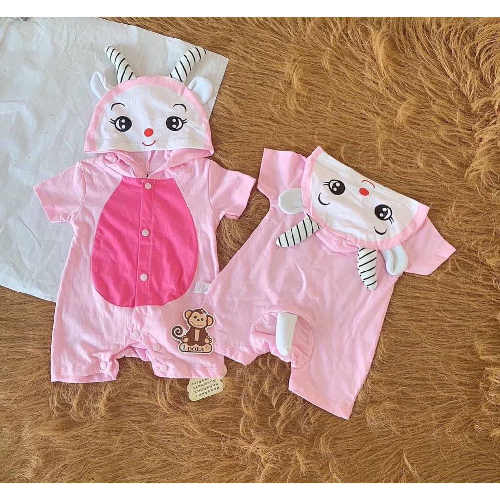 Body thú cho bé- cừu hồng cộc tay
