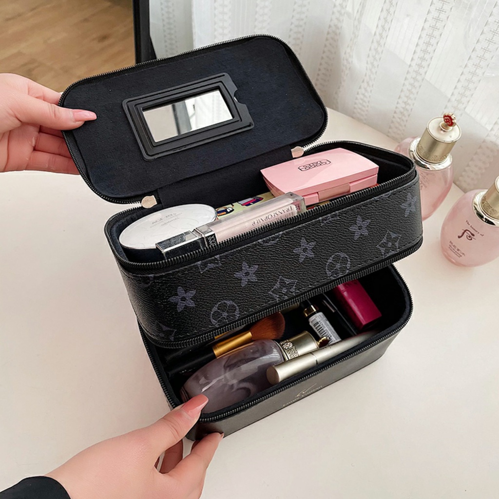 Cốp đựng mỹ phẩm cá nhân 2 tầng có kèm gương tiện lợi