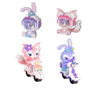 Mô hình lắp ghép lego 3D thỏ Stella - Linabell lái xe máy có đèn led đáng yêu dễ thương nhựa ABS cao cấp