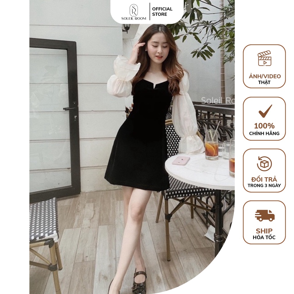 Váy Đầm Nữ Dáng Ngắn Chất Nhung Dày Dặn Cổ V Hack Eo Tiểu Thư STELLA DRESS-𝐁𝐄𝐒𝐓 𝐒𝐄𝐋𝐋𝐄𝐑