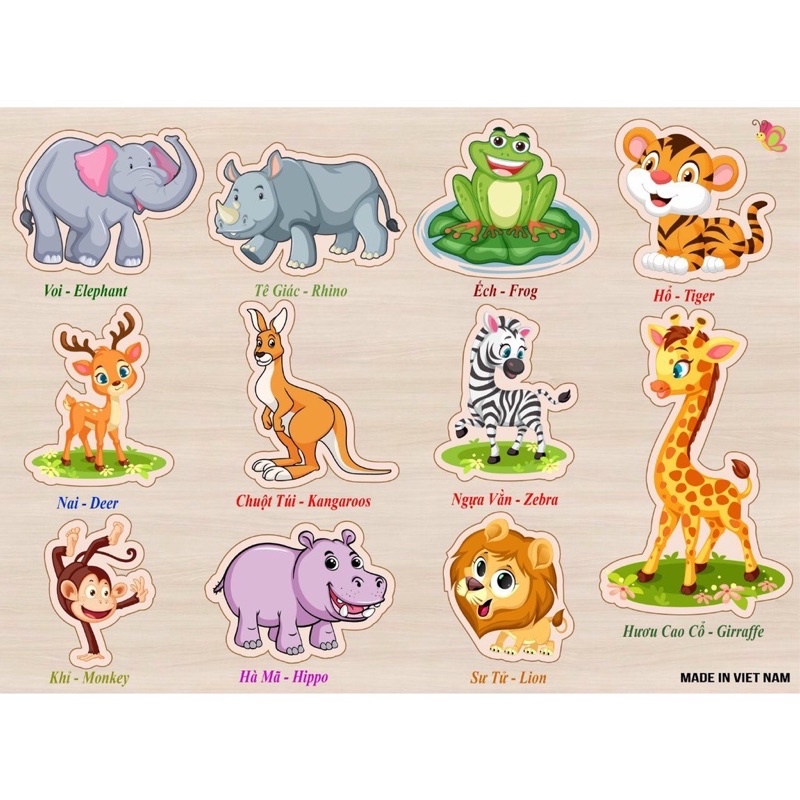 Bảng gỗ có núm cầm cho bé chơi lắp ráp và học nhận biết thế giới xung quanh