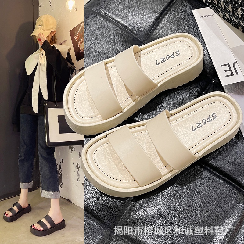 SẴN NHIỀU -Dép 2 quai ngang đế dày 4cm phong cách thời trang Ulzzang mẫu mới 2023.Chân dày mập tăng 1 size