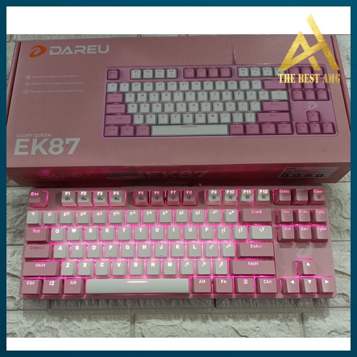 Bàn Phím Cơ Máy Tính Gaming Mini 87 Phím Led RGB Có Dây Dareu EK87 Màu Hồng - Bàn Phím Chơi Game Vi Tính