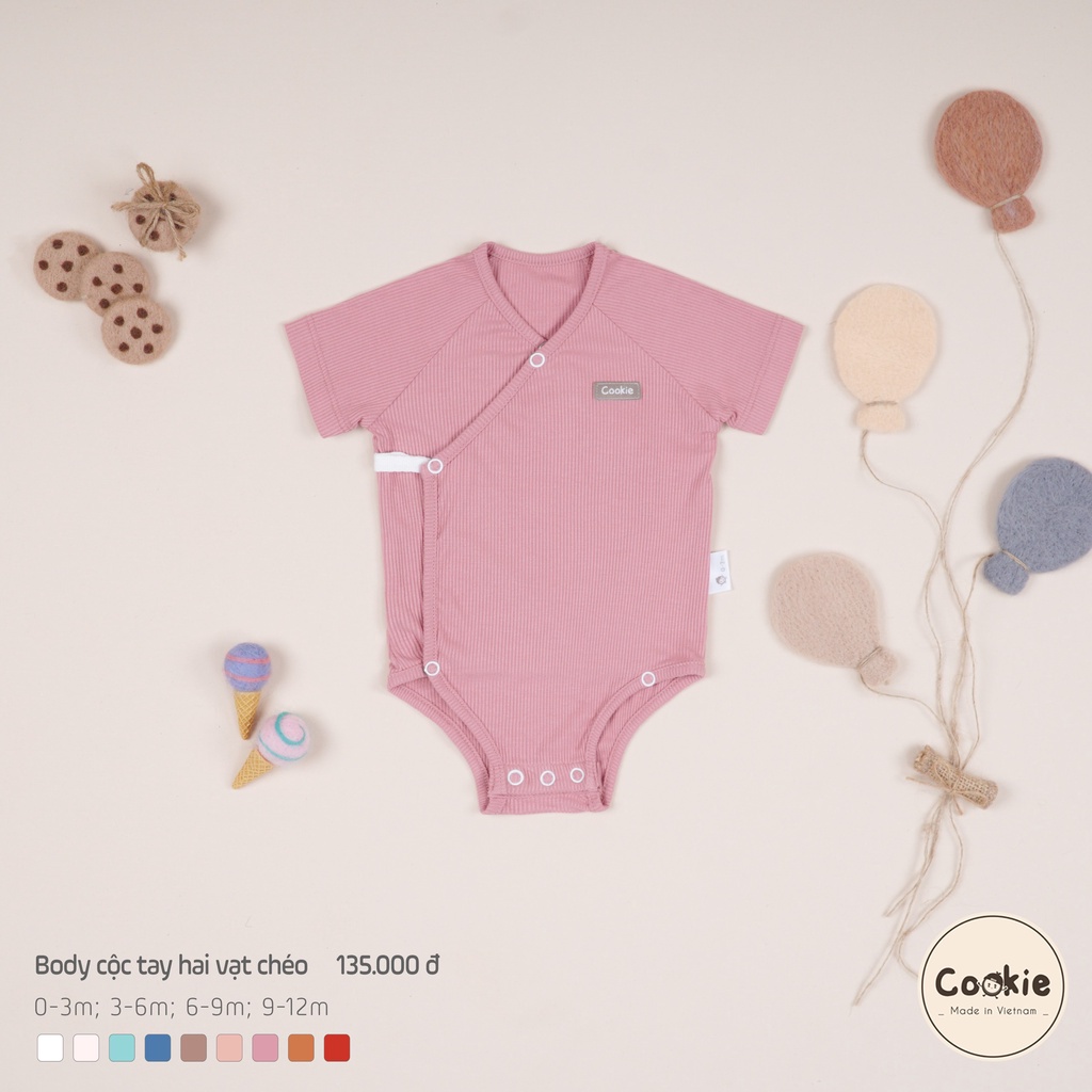 [COOKIE] Bodysuit cộc tay 2 vạt chéo cho bé size 0-3m, 3-6m, 6-9m, 9-12m